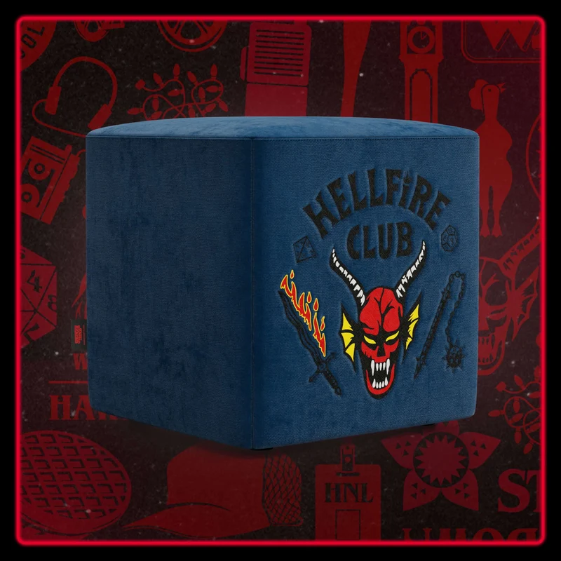 Cube pouf Hellfire club Stranger Things Edition l'icona che diventa design - blu