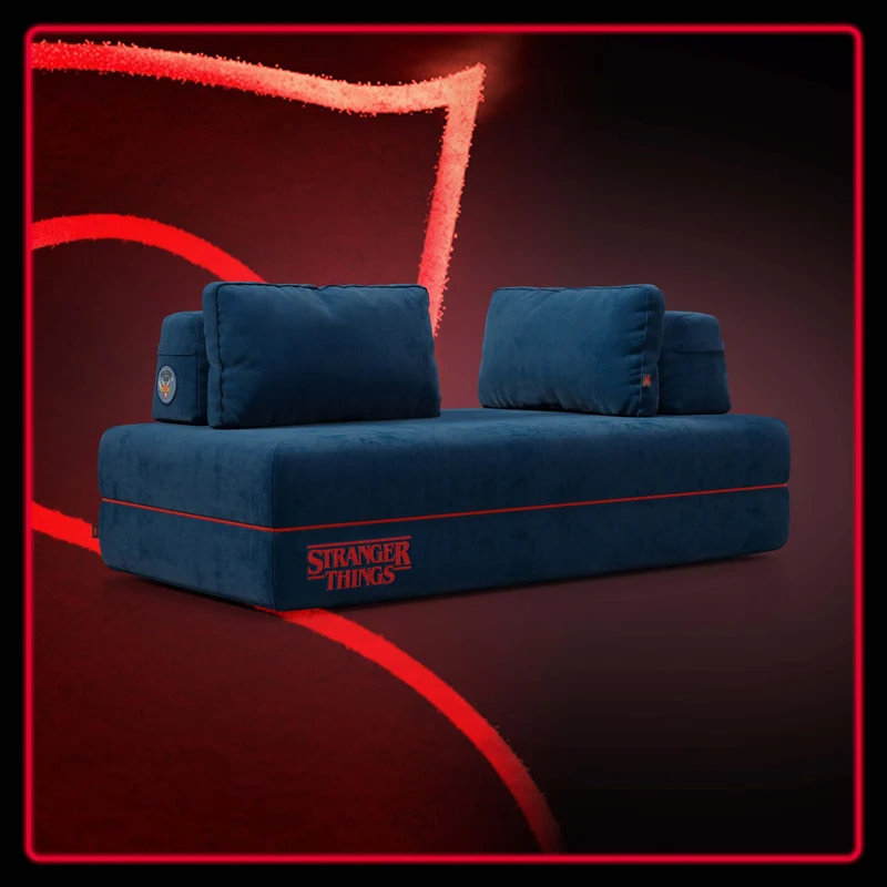 Rift divano letto matrimoniale STRANGER THINGS Edition 2 posti e 3 posti con schienali mobili - materasso alto 22 cm e memory foam in tessuto smacchiabile Blu