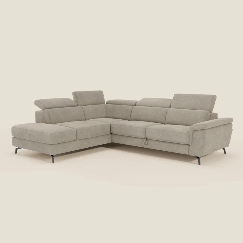 Estro Divano angolare estraibile - poggiatesta reclinabili in tessuto impermeabile T14 beige