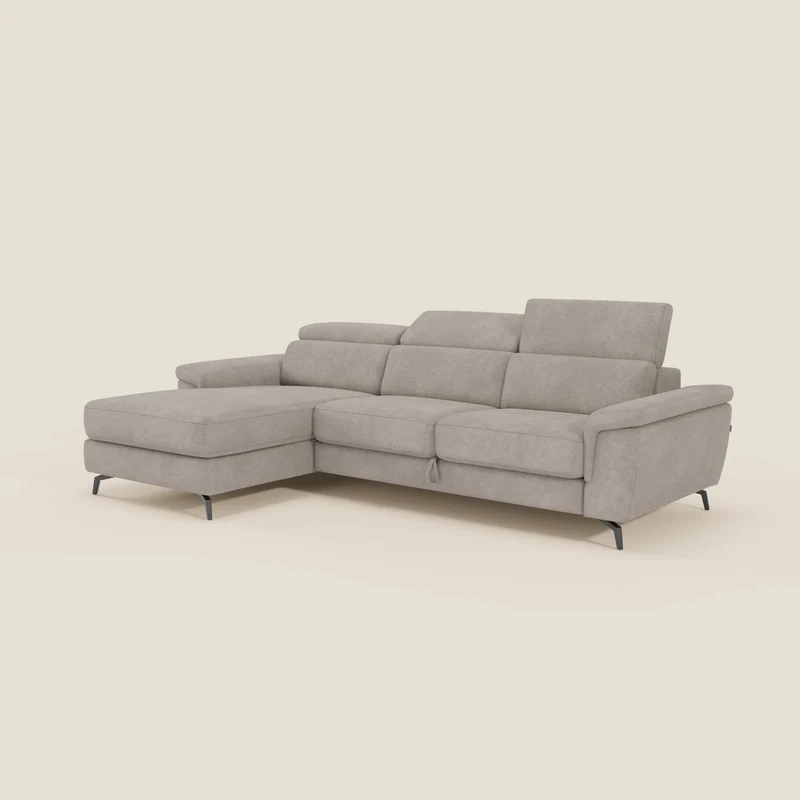 Estro Divano estraibile con chaise-longue e poggiatesta reclinabili in tessuto impermeabile T14 tortora