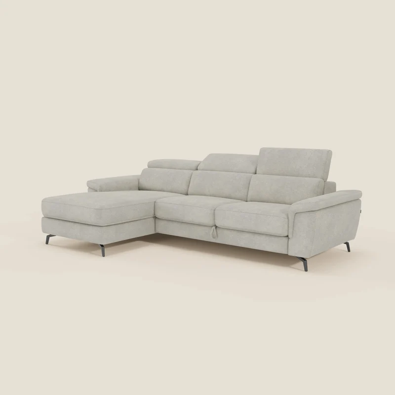 Estro Divano estraibile con chaise-longue e poggiatesta reclinabili in tessuto impermeabile T14 panna