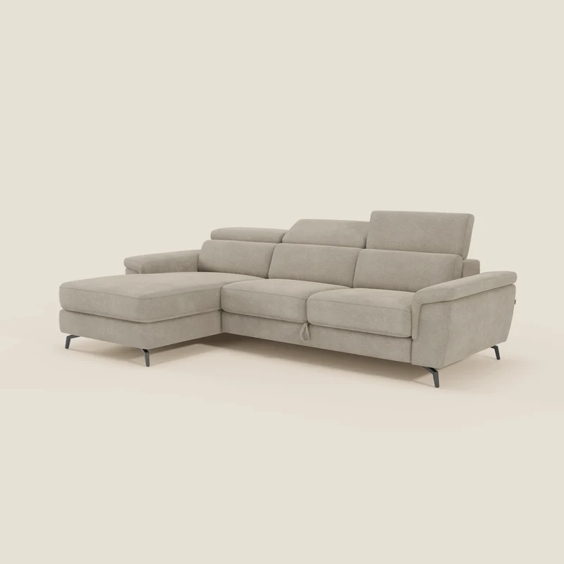 Estro Divano estraibile con chaise-longue e poggiatesta reclinabili in tessuto impermeabile T14 beige