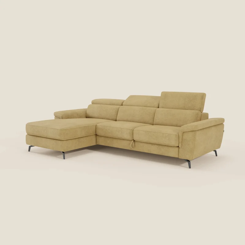 Estro Divano estraibile con chaise-longue e poggiatesta reclinabili in tessuto impermeabile T14 giallo