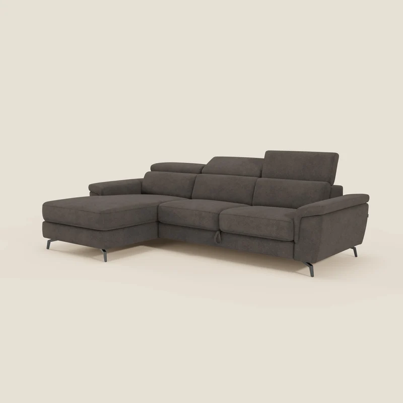 Estro Divano estraibile con chaise-longue e poggiatesta reclinabili in tessuto impermeabile T14 marrone