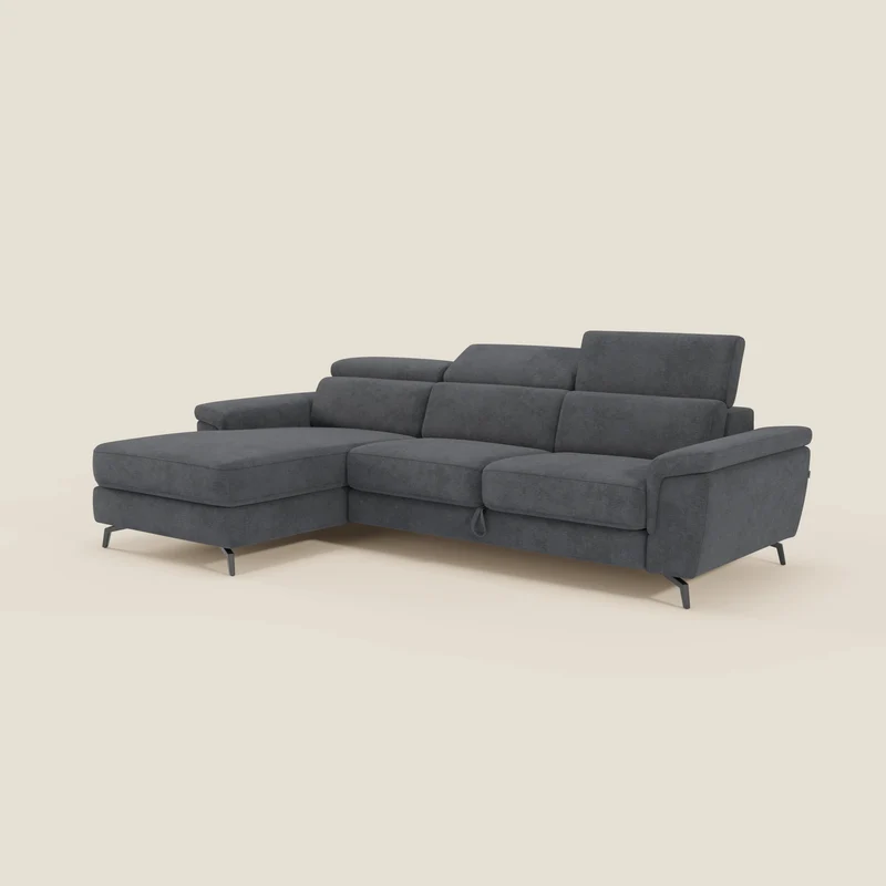 Estro Divano estraibile con chaise-longue e poggiatesta reclinabili in tessuto impermeabile T14 antracite