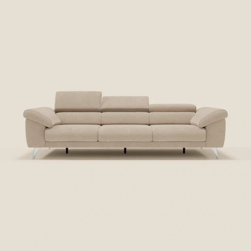 Donatello divano con 3 sedute allungabili braccioli contenitore e poggiatesta reclinabili in tessuto smacchiabile T23 beige