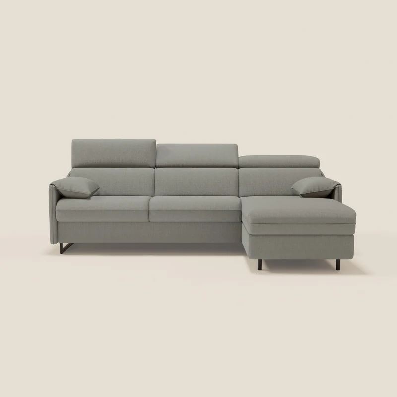 Violetta Divano Letto Angolare con Penisola contenitore, Poggiatesta e Materasso Alto H18 in tessuto impermeabile T13 grigio