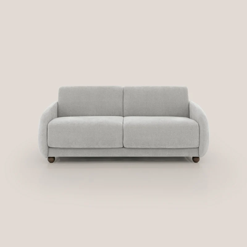 Giglio divano letto scandinavo japandi con materasso H18 cm in tessuto Bouclé impermeabile T07 grigio