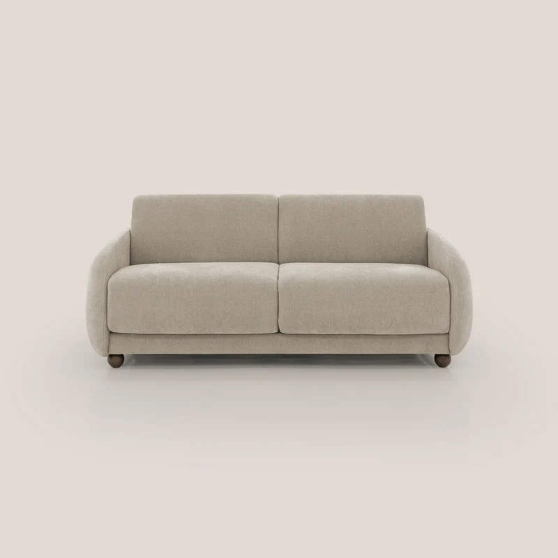 Giglio divano letto scandinavo japandi con materasso H18 cm in tessuto Bouclé impermeabile T07 beige