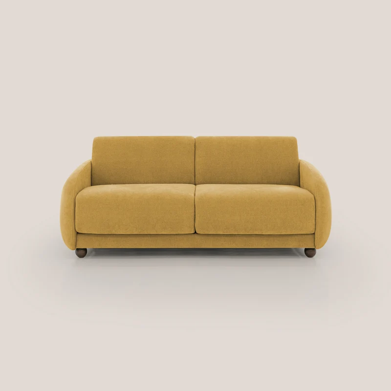 Giglio divano letto scandinavo japandi con materasso H18 cm in tessuto Bouclé impermeabile T07 giallo