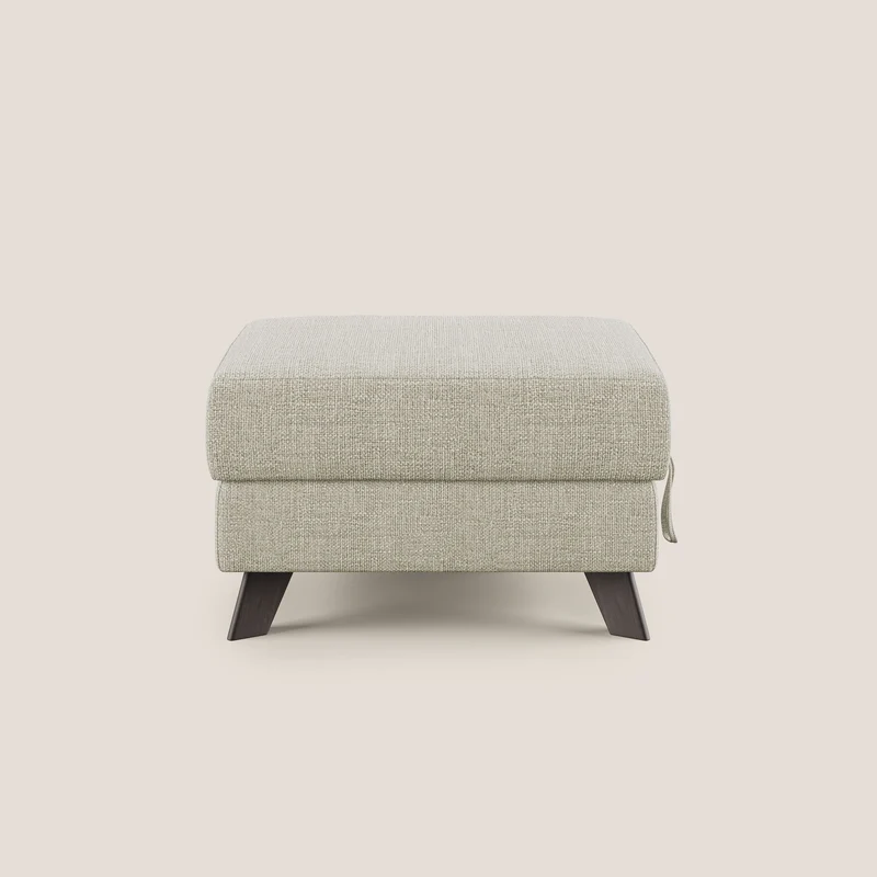 Moon Pouf contenitore e piedini alti in tessuto morbido ad intreccio soft-touch impermeabile T06 panna