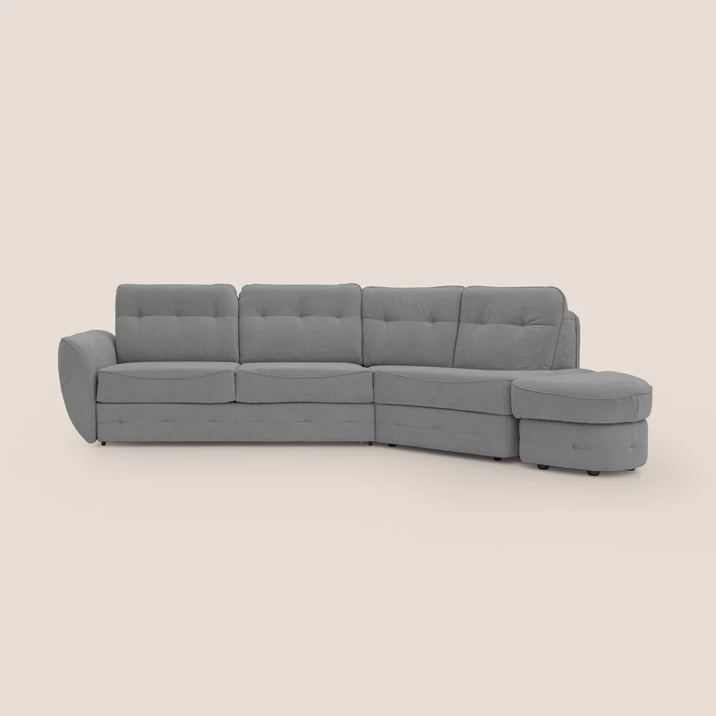 Zeus divano letto angolare con materasso H18 cm pouf mobile in tessuto impermeabile T02 grigio