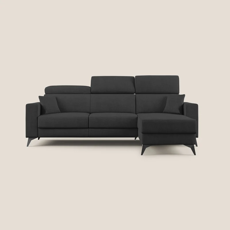 Pegaso divano letto angolare con poggiatesta reclinabili e rivestimento impermeabile T02 nero
