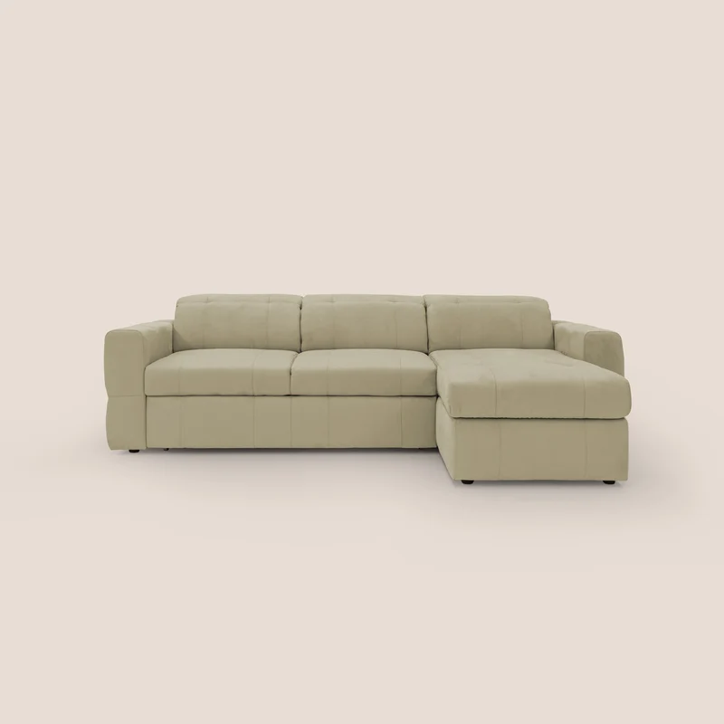 Kronos Divano angolare con pouf estraibile e penisola contenitore in microfibra impermeabile T11 beige