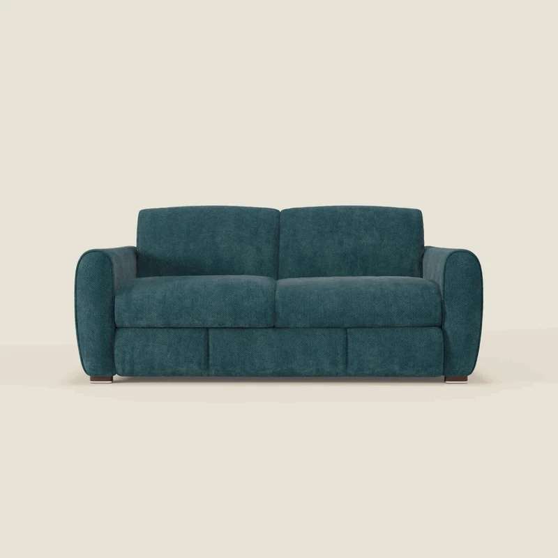 Kaleo Divano letto moderno con materasso H17 cm - in raffinato tessuto impermeabile T26 petrolio
