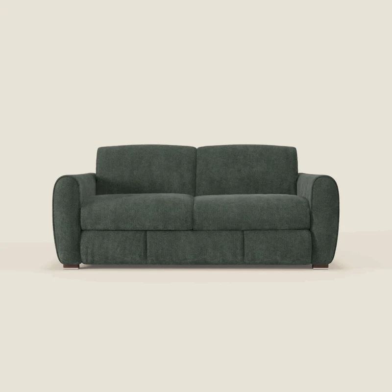 Kaleo Divano letto moderno con materasso H17 cm - in raffinato tessuto impermeabile T26 verde oliva