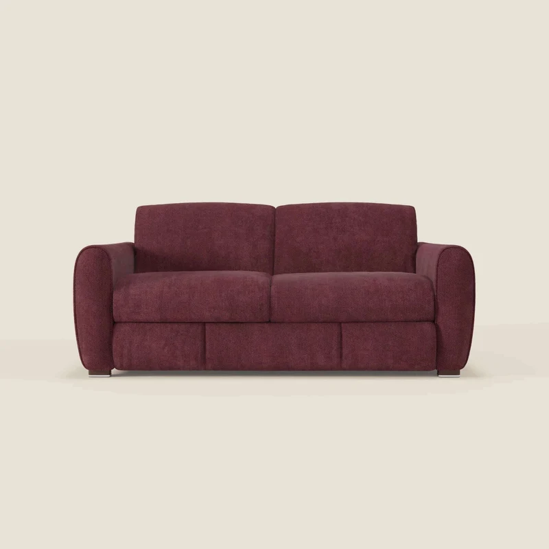 Kaleo Divano letto moderno con materasso H17 cm - in raffinato tessuto impermeabile T26 bordeaux prugna
