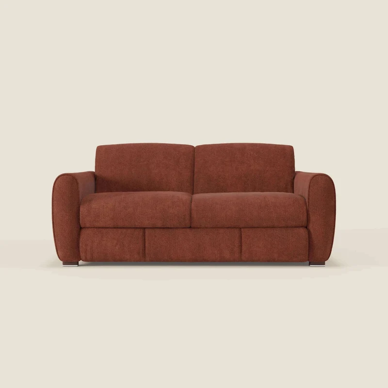 Kaleo Divano letto moderno con materasso H17 cm - in raffinato tessuto impermeabile T26 arancione ruggine