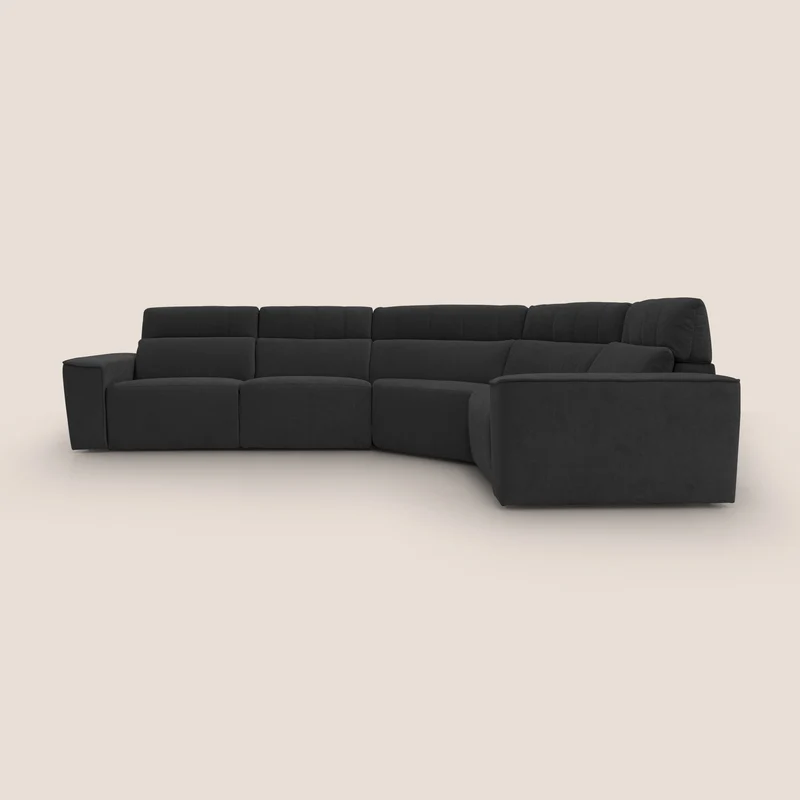 Clark Divano modulare angolare REVERSIBILE con opzione relax elettrico in tessuto smacchiabile impermeabile T17 nero