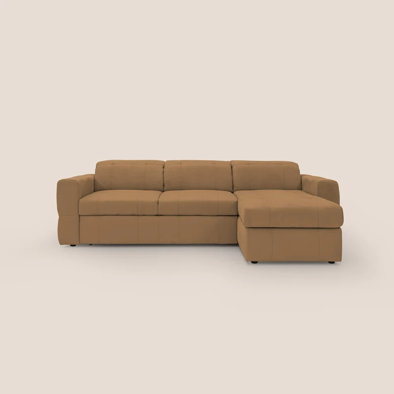 Kronos Divano angolare con pouf estraibile e penisola contenitore in microfibra impermeabile T11 cuoio