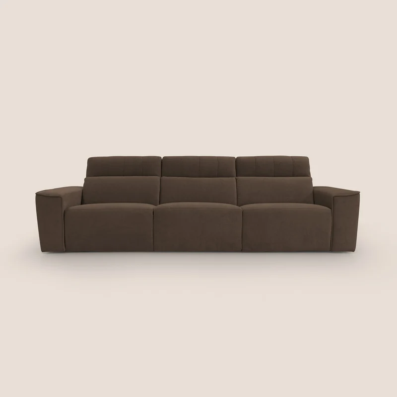 Clark Divano modulare 3 sedute con opzione relax elettrico in tessuto smacchiabile impermeabile T17 marrone