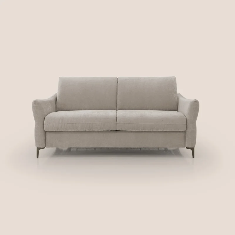 Dalia divano letto con materasso H18 cm e piedi alti in raffinato tessuto smacchiabile T17 beige