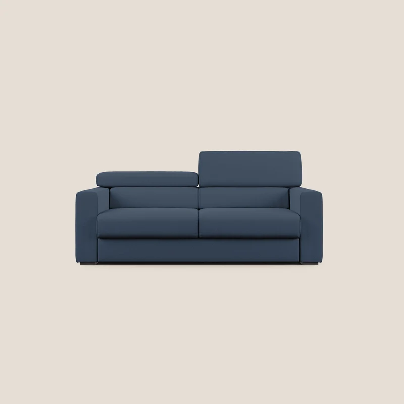 Dylan divano allungabile con pouf estraibile poggiapiedi in tessuto fiammato simil cotone impermeabile T19 blu