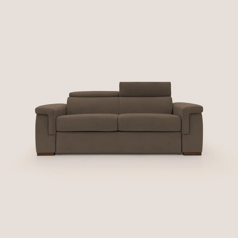 Giunone divano letto con materasso alto 18 cm e poggiatesta reclinabili in tessuto impermeabile T02 marrone