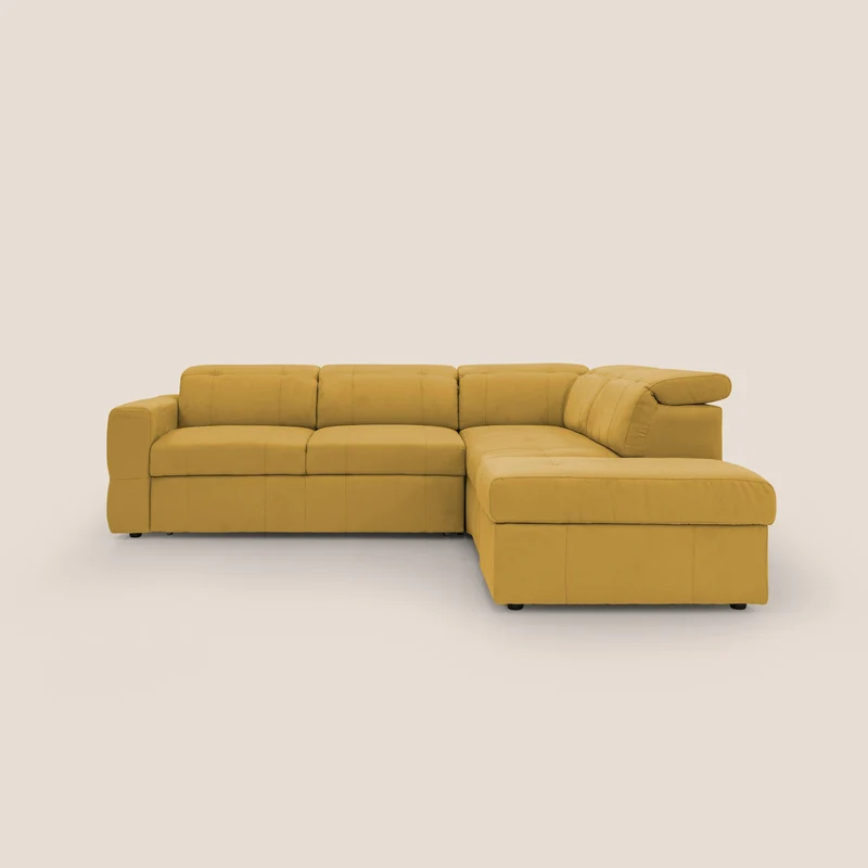 Kronos Divano angolare con poggiapiedi estraibile e pouf contenitore mobile in microfibra impermeabile T11 giallo