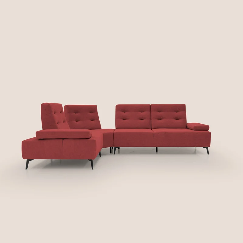 Lugano Divano angolare con schienali traslanti in microfibra effetto velluto T09 rosso