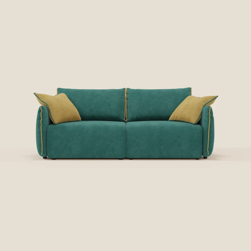 Flexar divano con sedute allungabili e schienale in piuma in morbido bouclé impermeabile T07 verde - giallo