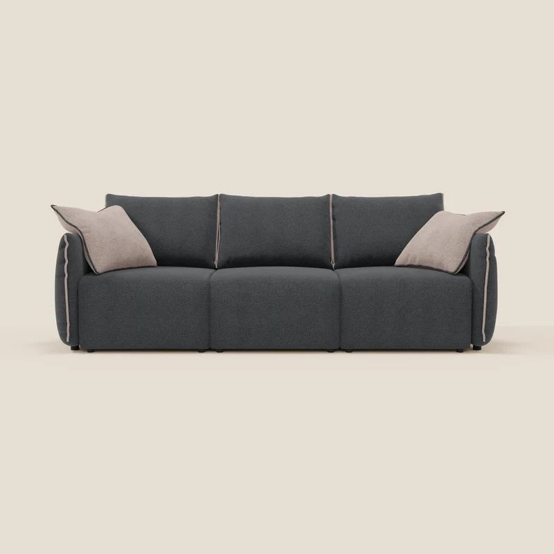 Flexar divano con 3 sedute allungabili schienale in piuma d'oca in bouclé impermeabile T07 antracite - rosa