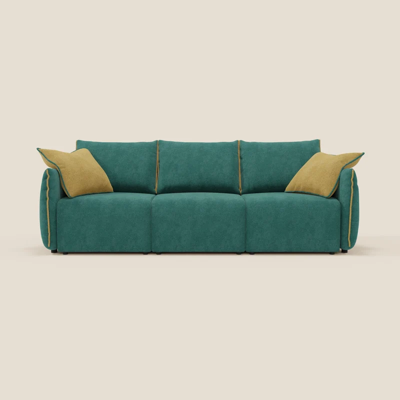 Flexar divano con 3 sedute allungabili schienale in piuma d'oca in bouclé impermeabile T07 verde - giallo