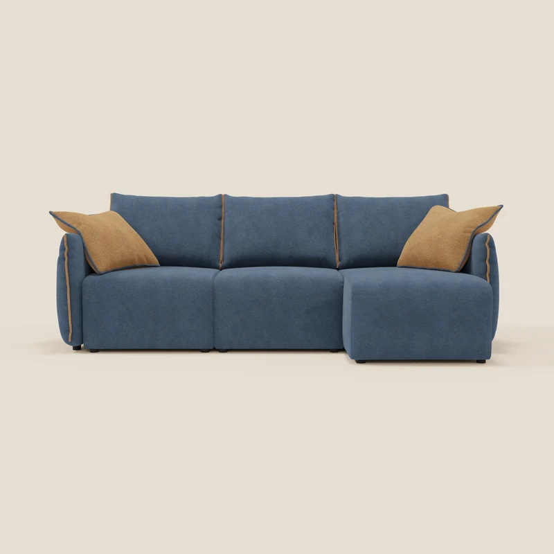 Flexar Divano angolare reversibile con sedute allungabili in bouclé morbido impermeabile T07 blu - arancio