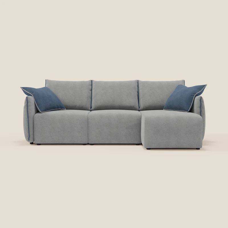 Flexar Divano angolare reversibile con sedute allungabili in bouclé morbido impermeabile T07 grigio - blu
