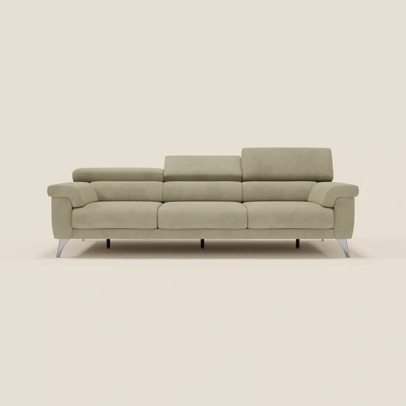 Raffaello divano con 3 sedute allungabili e poggiatesta reclinabili in microfibra smacchiabile T11 beige