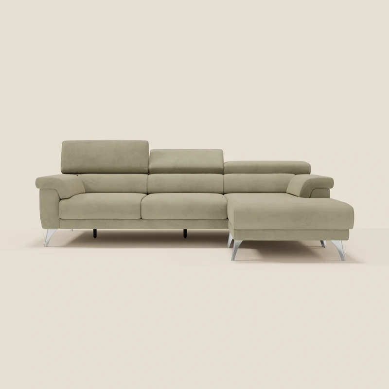 Raffaello Divano angolare con sedute scorrevoli e poggiatesta regolabili in microfibra smacchiabile T11 beige