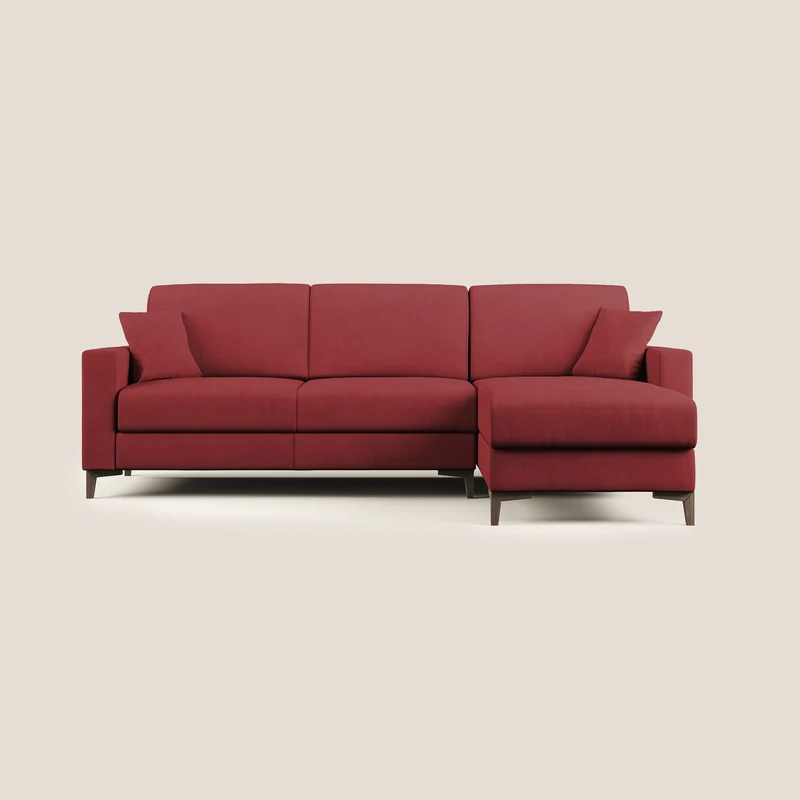 Kafka divano letto angolare in morbido tessuto impermeabile T02 rosso