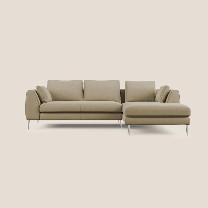 Plano divano moderno angolare con penisola in microfibra smacchiabile T11 beige