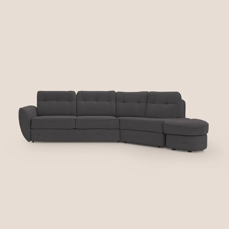 Zeus divano letto angolare con materasso H18 cm pouf mobile in tessuto impermeabile T02 nero