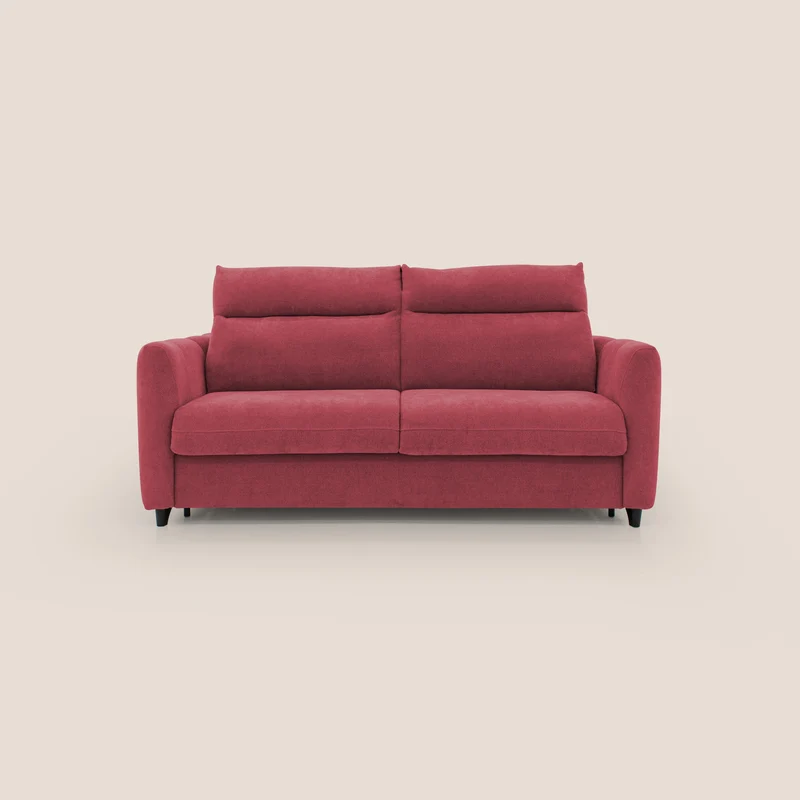 Peonia divano letto scandinavo con materasso H18 cm e morbido e alto schienale in tessuto Bouclé impermeabile T07 rosso
