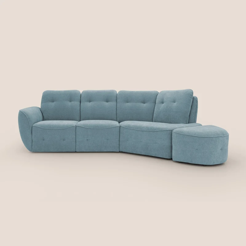 Cerbero divano angolare con pouf mobile in morbido bouclé impermeabile T07 carta da zucchero
