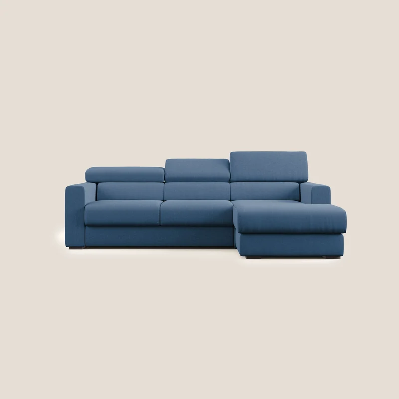 Dylan divano angolare con pouf estraibile poggiapiedi in tessuto simil cotone impermeabile T13 blu