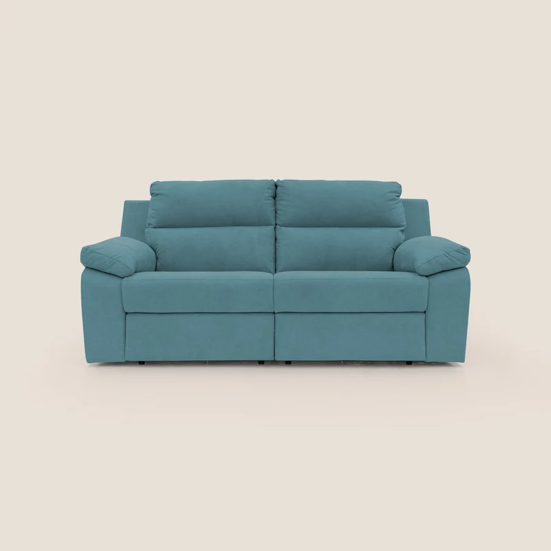 Romeo Divano relax con recliner elettrico in morbido tessuto impermeabile T02 azzurro