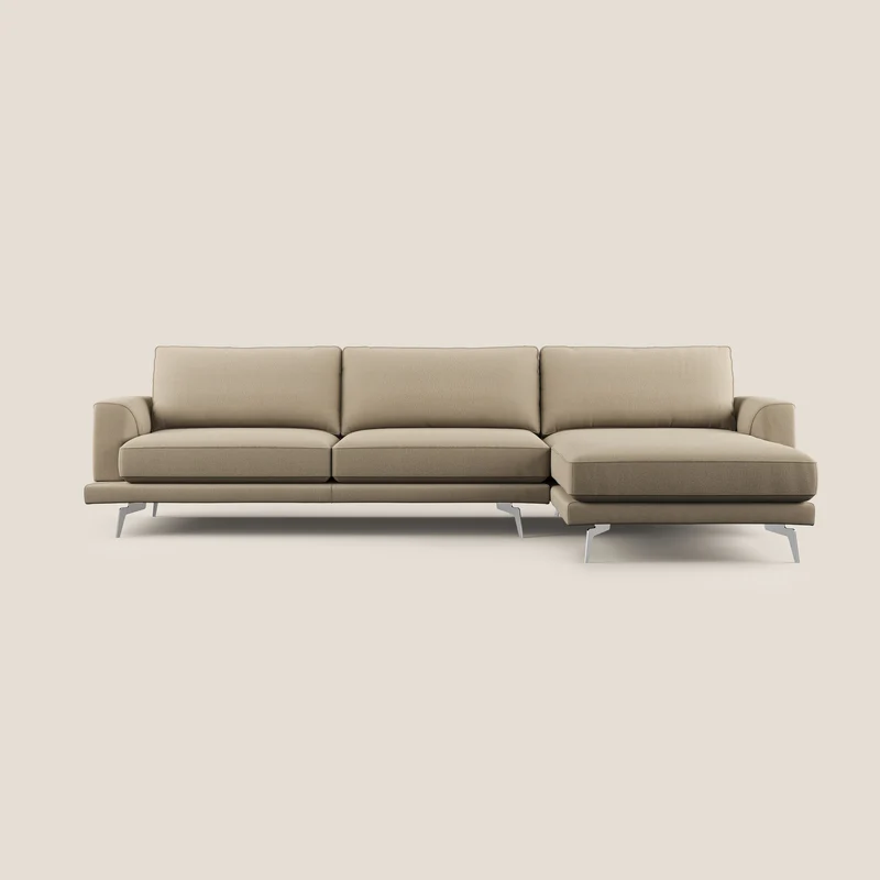 Dorian divano moderno angolare con penisola in tessuto morbido antimacchia T05 beige