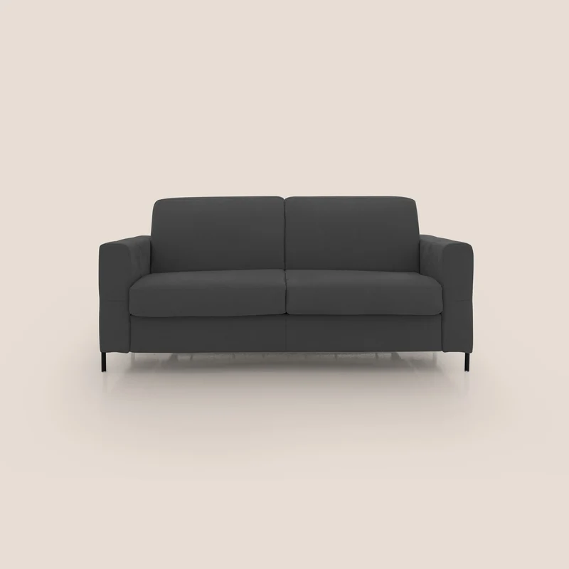 Ortensia divano letto materasso H18 cm con piedi alti in elegante microfibra smacchiabile T11 nero