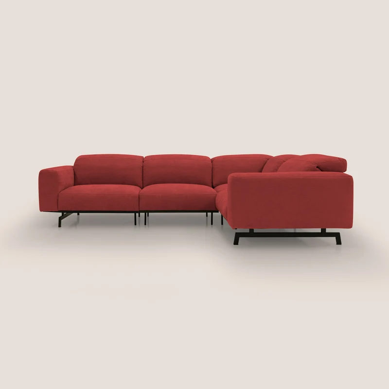 Sakura divano in piuma d'oca angolare REVERSIBILE in morbido tessuto fiammato impermeabile T14 rosso