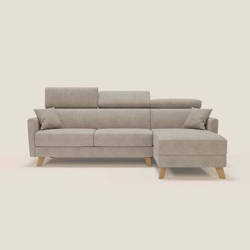 Francy divano letto angolare sfoderabile - penisola contenitore e poggiatesta reclinabili in tessuto smacchiabile T17 beige