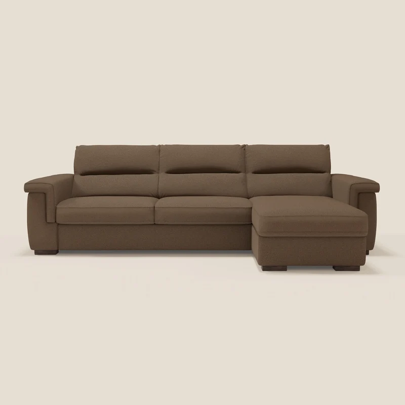 Magnolia divano letto angolare con Penisola Contenitore - Materasso H18 cm in tessuto smacchiabile T05 marrone