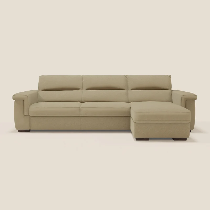 Magnolia divano letto angolare con Penisola Contenitore - Materasso H18 cm in tessuto smacchiabile T05 cammello